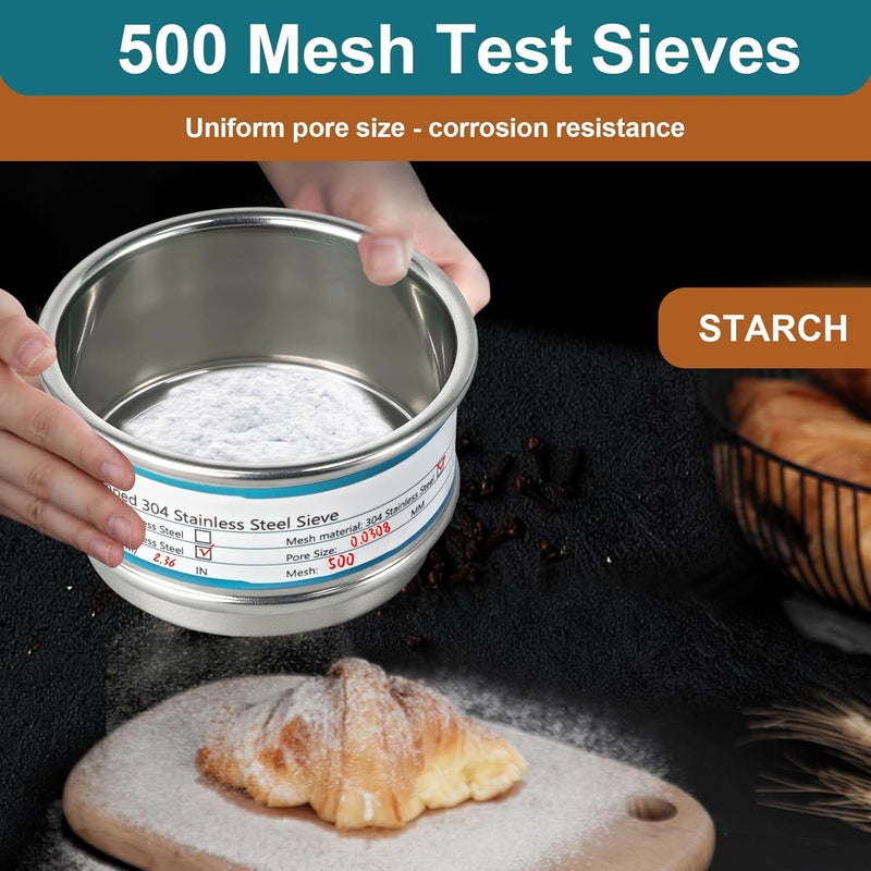 LVDALAB Full 304 Stainless Steel Mesh Sieve Screen, 500 Mesh (0.03mm) Aperture, 2.4inch(6CM) Dia Standard Sample Analysis Test Sieves Sifters Strainer for Industrial Laboratory Homes - Image 4